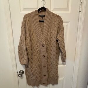 Eloquii Cable Knit Cardigan Sweater - Brown